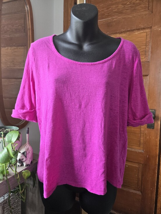 Lauren Ralph Lauren Tops - Ralph Lauren Fuschia 100% Linen Wide-Neck 1/2 Sleeve Crop Too XL